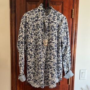 Robert Graham Men’s White and Blue Floral Button Down Shirt